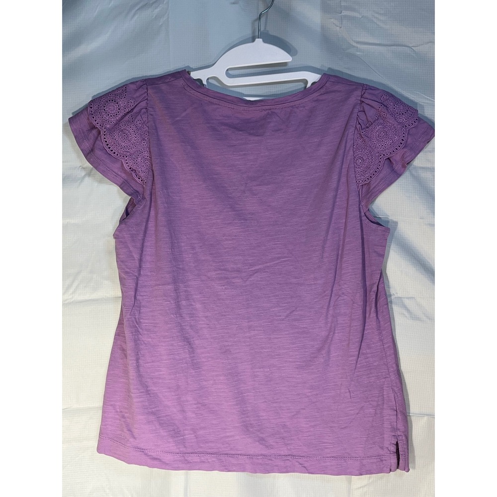 Boden T0922 Lavender Purple Eyelet Flutter Sleeve Slub Cotton V-Neck Tee M - Picture 2 of 6